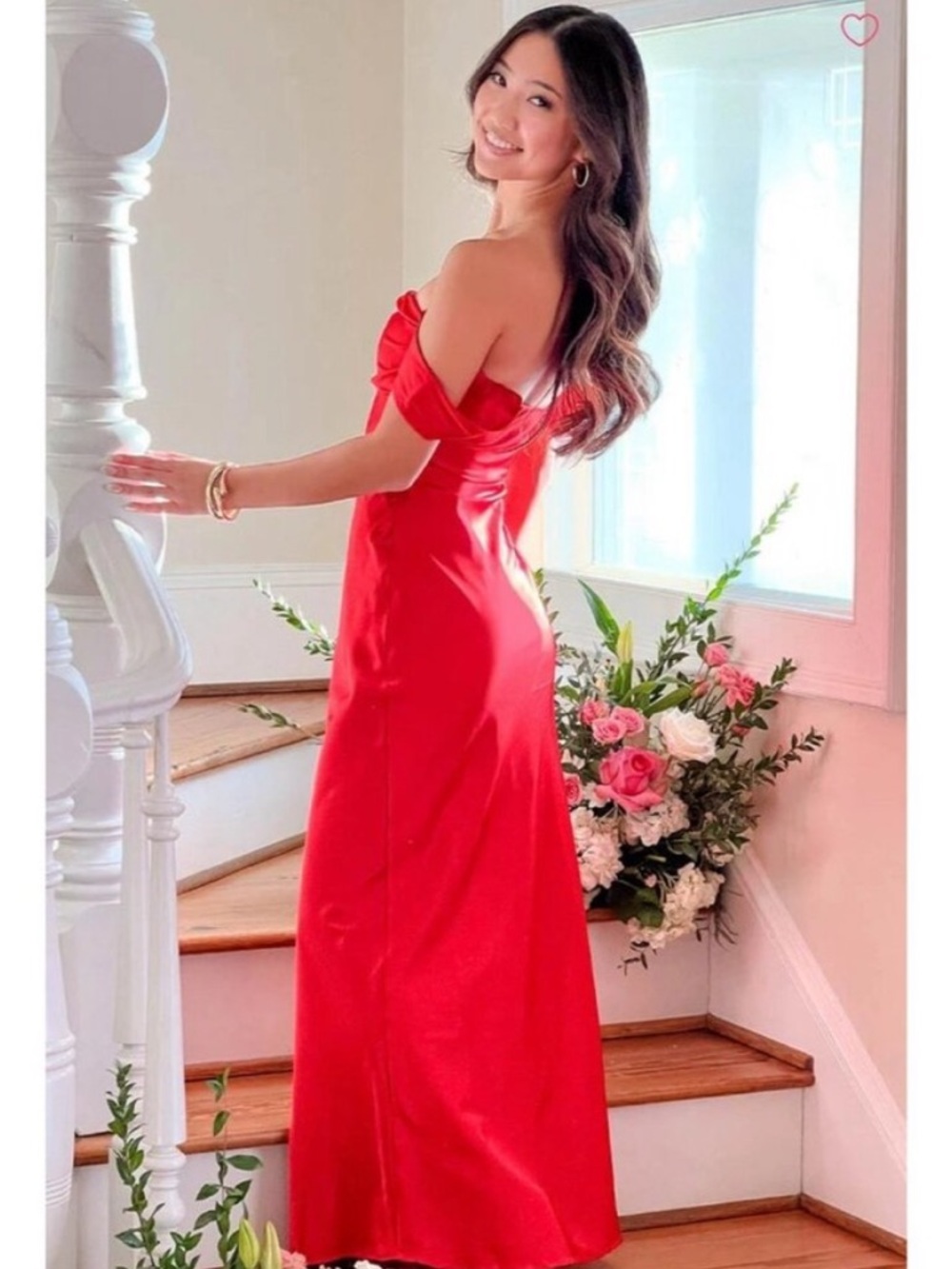 Beginning Boutique Ella Red Satin Maxi Dress Gown Slip Off Shoulder US 10 New - Picture 5 of 10